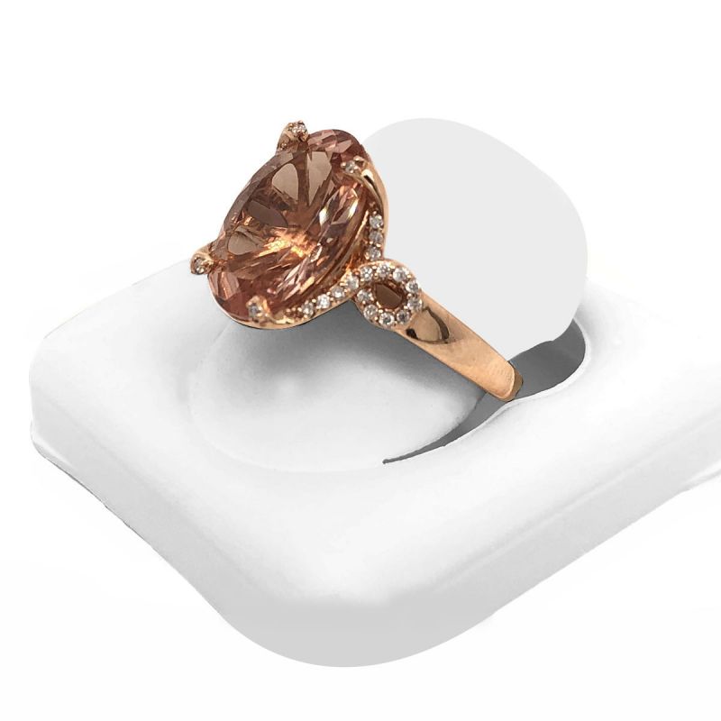 Oussum 14K Rose Gold Morganite Diamond Halo Wedding Ring For Women