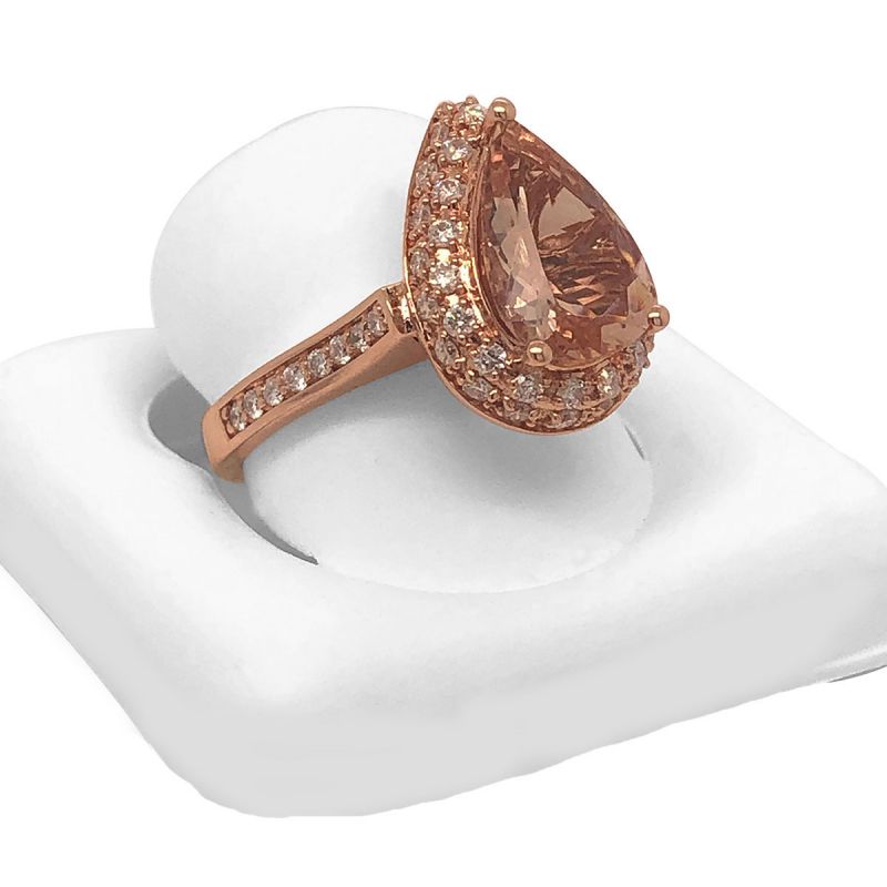 Oussum 14K Rose Gold Natural Pear Shape Morganite Diamond Designer Ring For Women