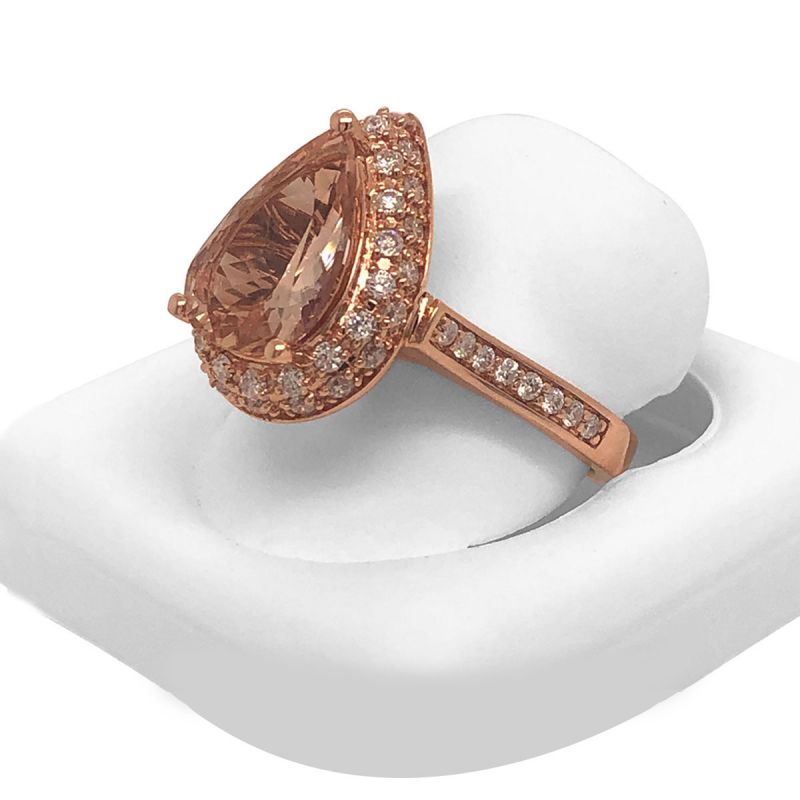 Oussum 14K Rose Gold Natural Pear Shape Morganite Diamond Designer Ring For Women