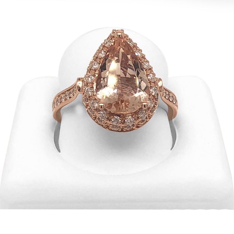 oussum 14K Rose Gold Natural Pear Shape Morganite Diamond Designer Ring For Women