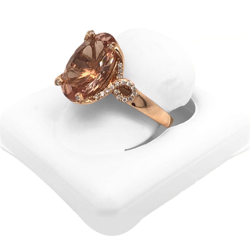 Oussum 14K Rose Gold Oval Cut Morganite Diamond Halo Engagement Ring For Women
