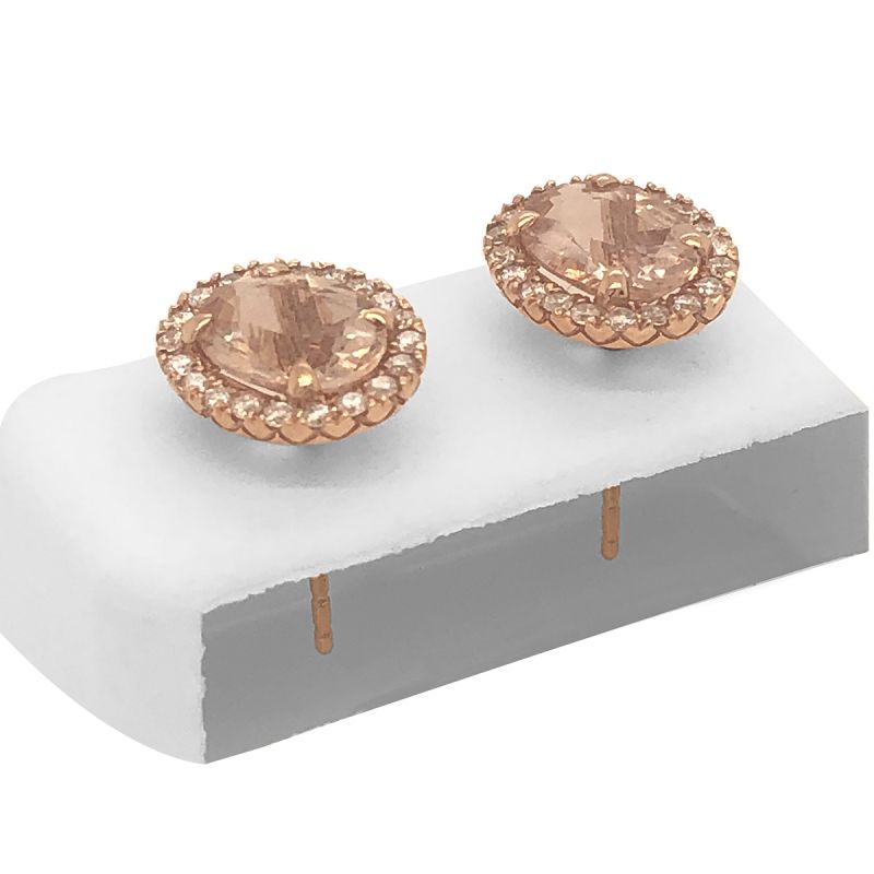 Oussum 14K Rose Gold Oval Shaped Morganite And Diamond Stud Earrings For Women