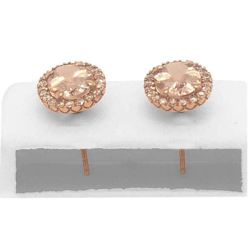 oussum 14K Rose Gold Oval Shaped Morganite And Diamond Stud Earrings For Women