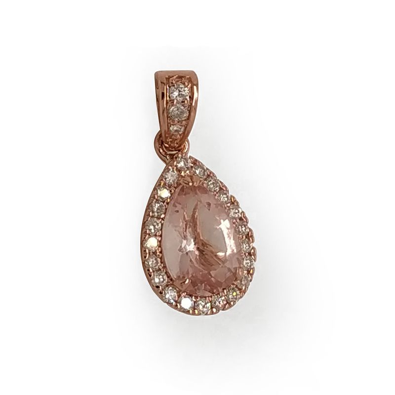 Oussum 14K Rose Gold Pear Cut Morganite And Diamond Women's Pendant Necklace