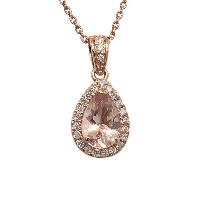 oussum 14K Rose Gold Pear Cut Morganite And Diamond Women's Pendant Necklace