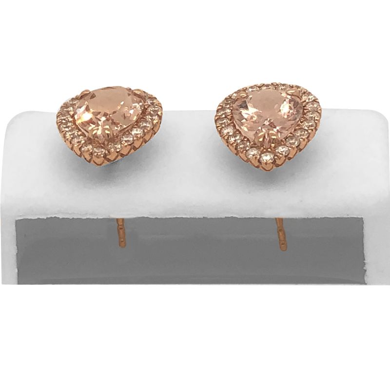 oussum 14K Rose Gold Pear Shaped Morganite And Diamond Stud Earrings For Women