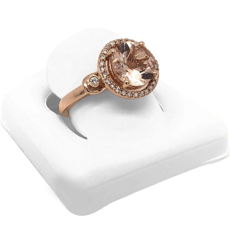 Oussum 14K Rose Gold Pink Morganite Diamond Halo Engagement Ring For Women