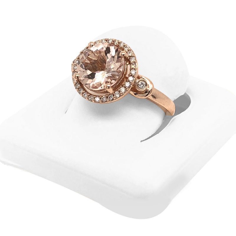 Oussum 14K Rose Gold Pink Morganite Diamond Halo Engagement Ring For Women