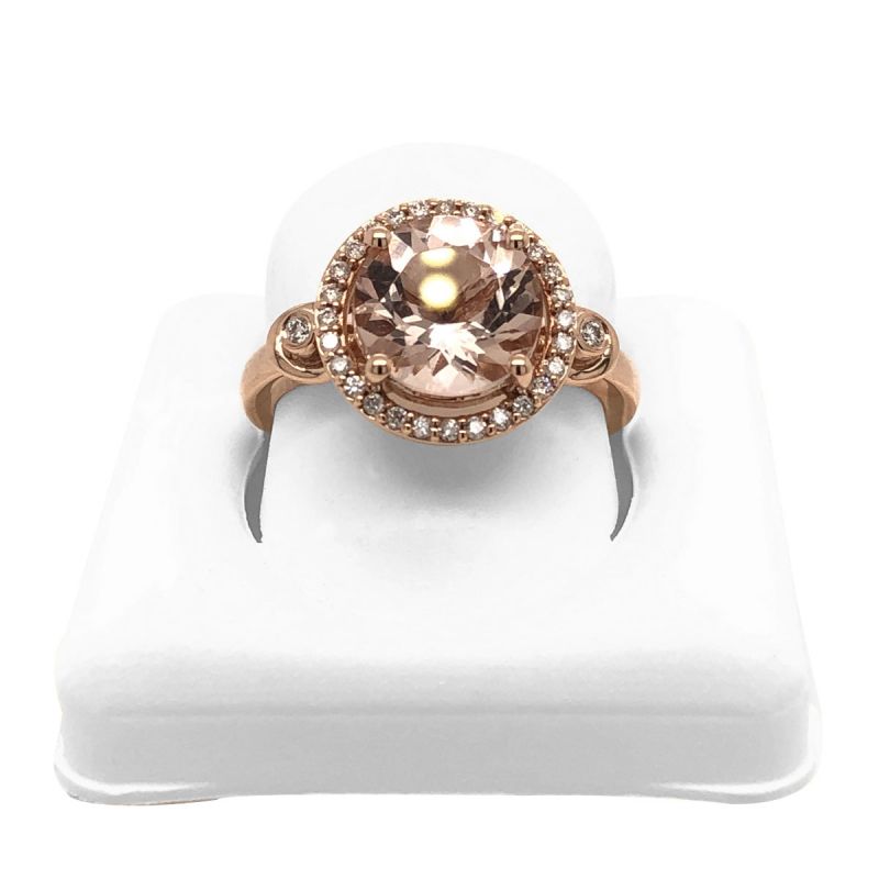 oussum 14K Rose Gold Pink Morganite Diamond Halo Engagement Ring For Women