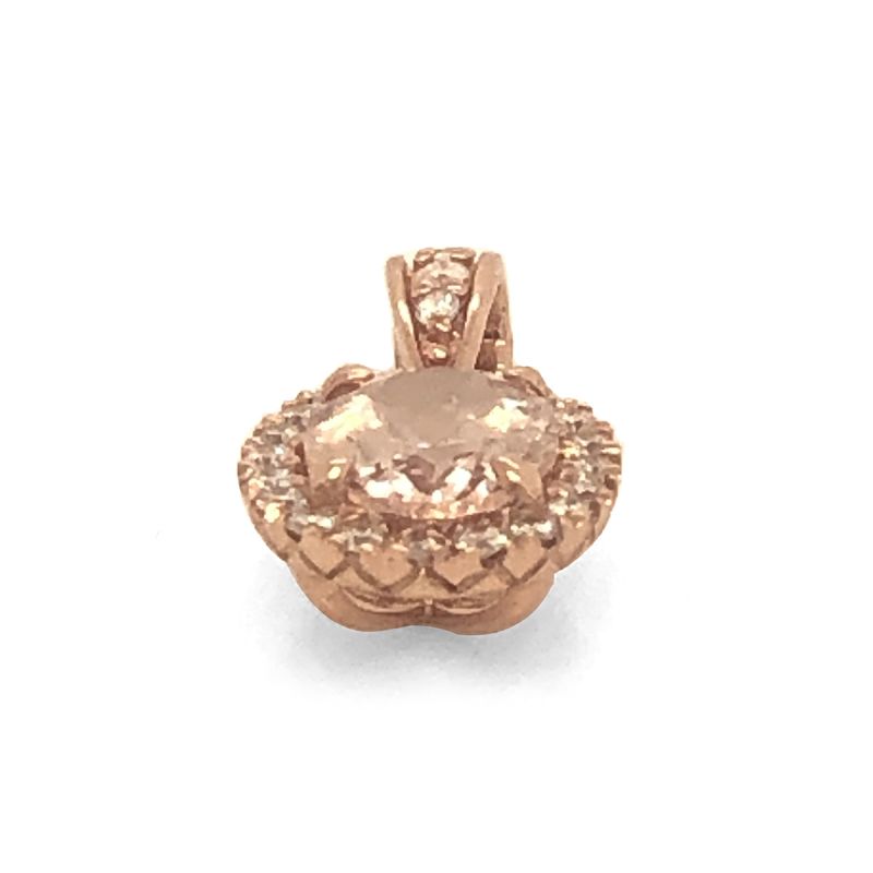Oussum 14K Rose Gold Pink Oval Cut Morganite Diamond Halo Pendant For Women
