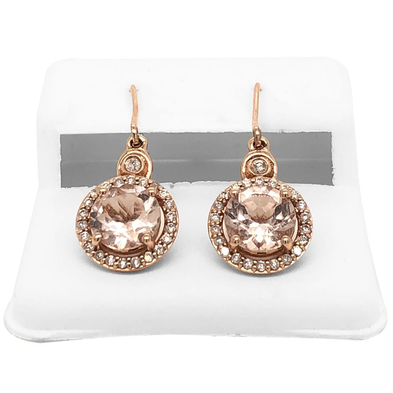 Oussum 14K Rose Gold Round Cut Morganite Diamond Dangle Women Earrings