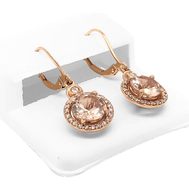 oussum 14K Rose Gold Round Cut Morganite Diamond Dangle Women Earrings oussum 14K Rose Gold Round Cut Morganite Diamond Dangle Women Earrings