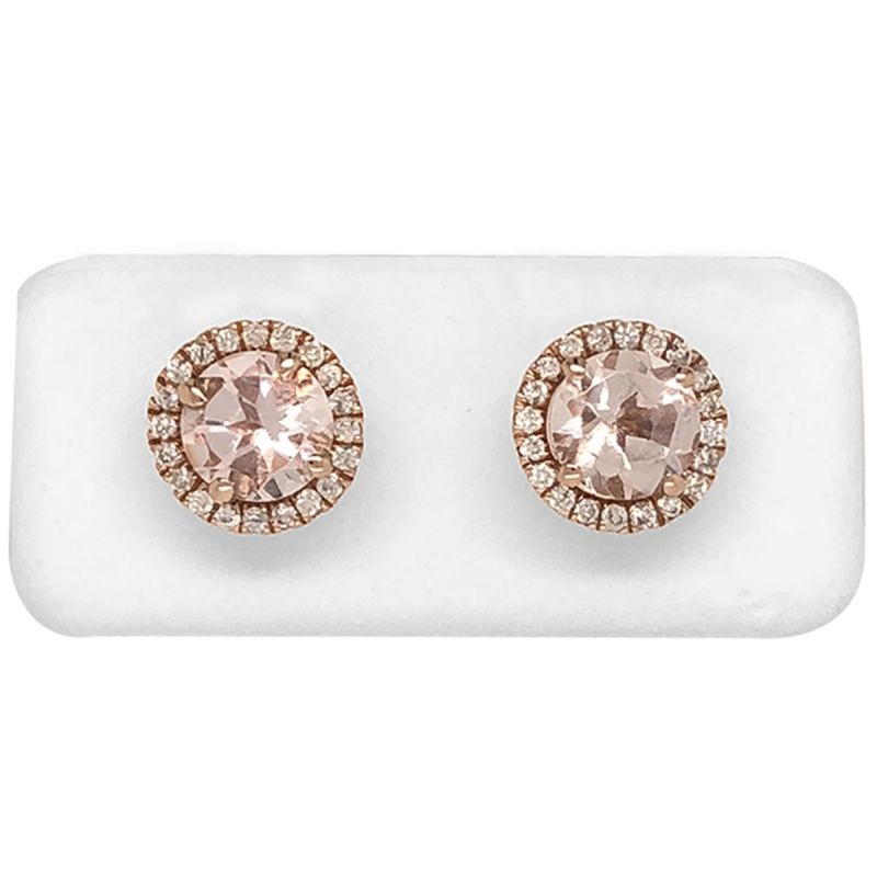 oussum 14K Rose Gold Round Morganite Diamond Stud Women Earrings Jewelry oussum 14K Rose Gold Round Morganite Diamond Stud Women Earrings Jewelry