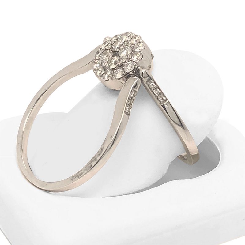 Oussum 14K White Gold Reversible Round Halo Designer Diamond Ring For Women