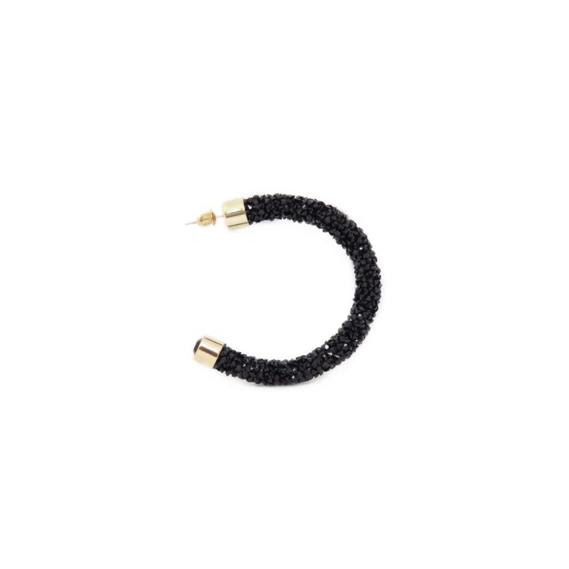 Oussum Black Crystal Round Hoop Shine Earrings For Women Fashion Jewelry