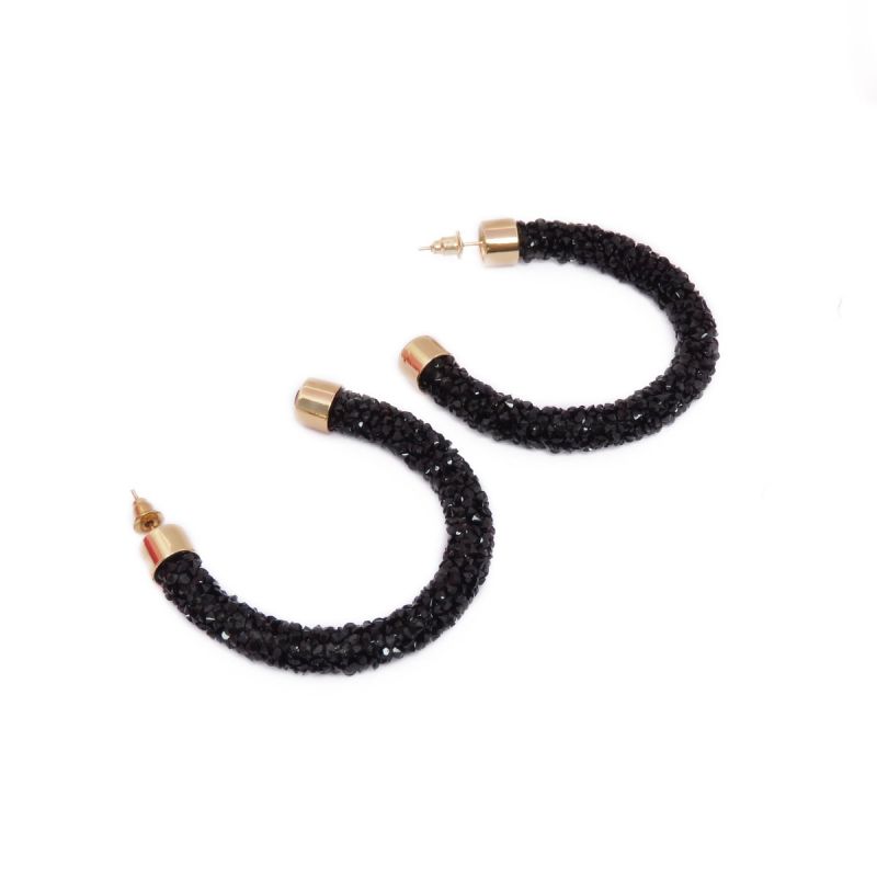 Oussum Black Crystal Round Hoop Shine Earrings For Women Fashion Jewelry