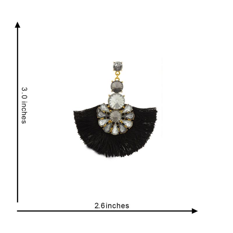 Oussum Black Gold Plated Floral Thread Tassel Earrings For Womens