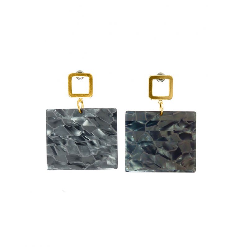 Oussum Blue Gold Plated Square Resin Dangle Earrings For Womens