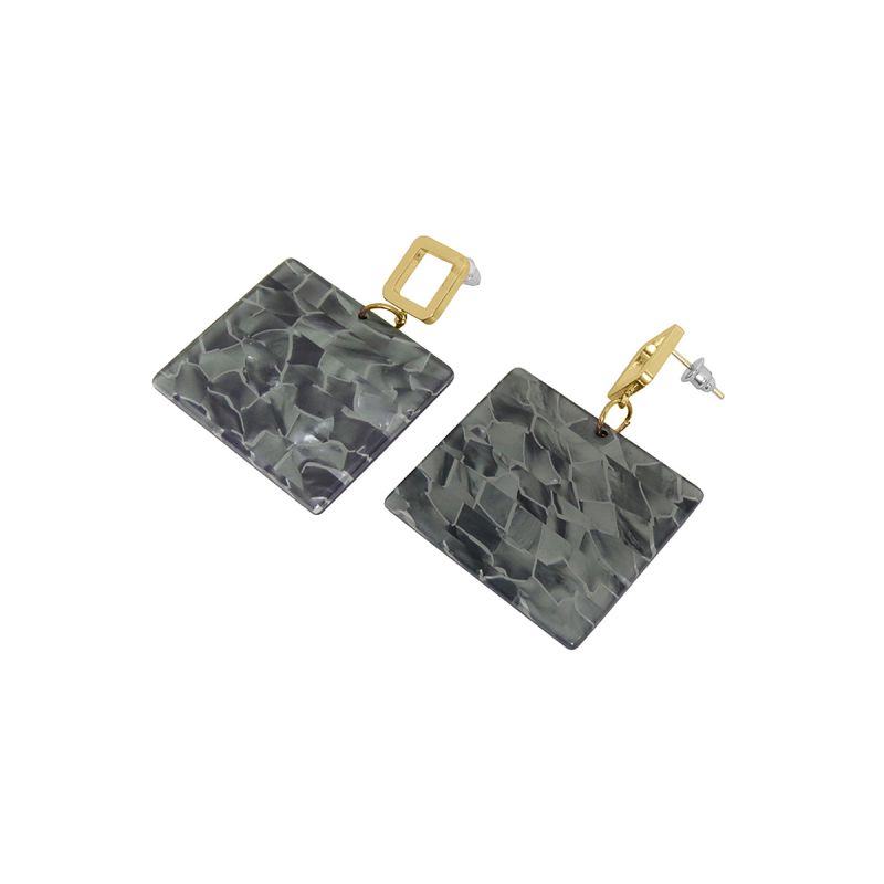 Oussum Blue Gold Plated Square Resin Dangle Earrings For Womens