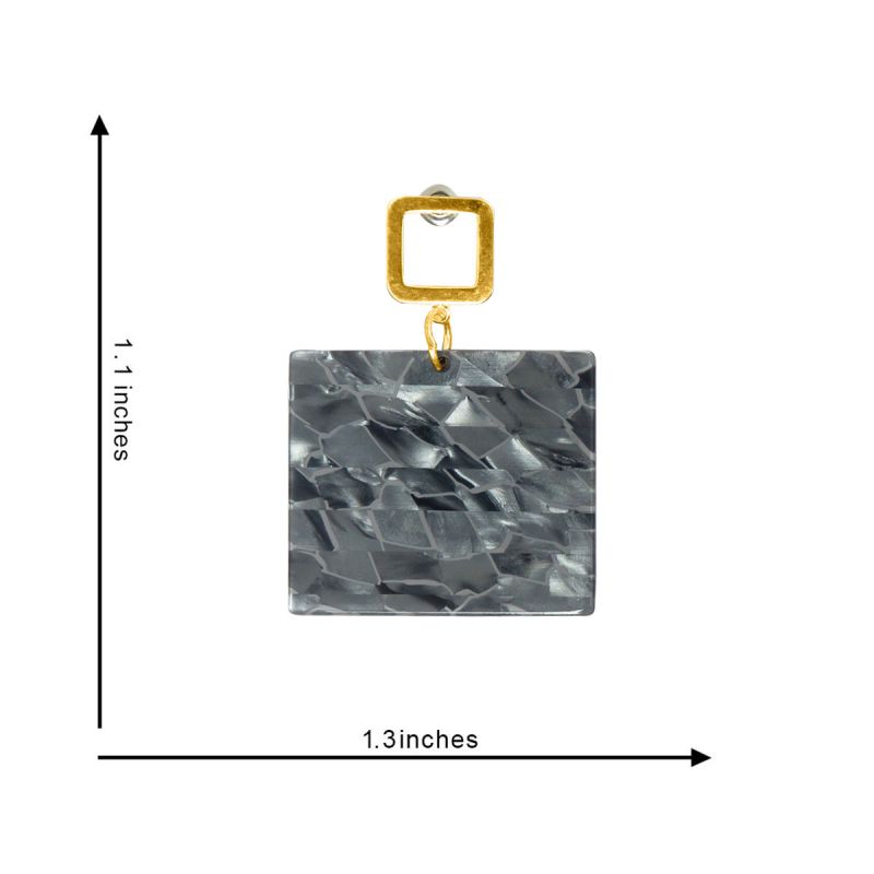 Oussum Blue Gold Plated Square Resin Dangle Earrings For Womens