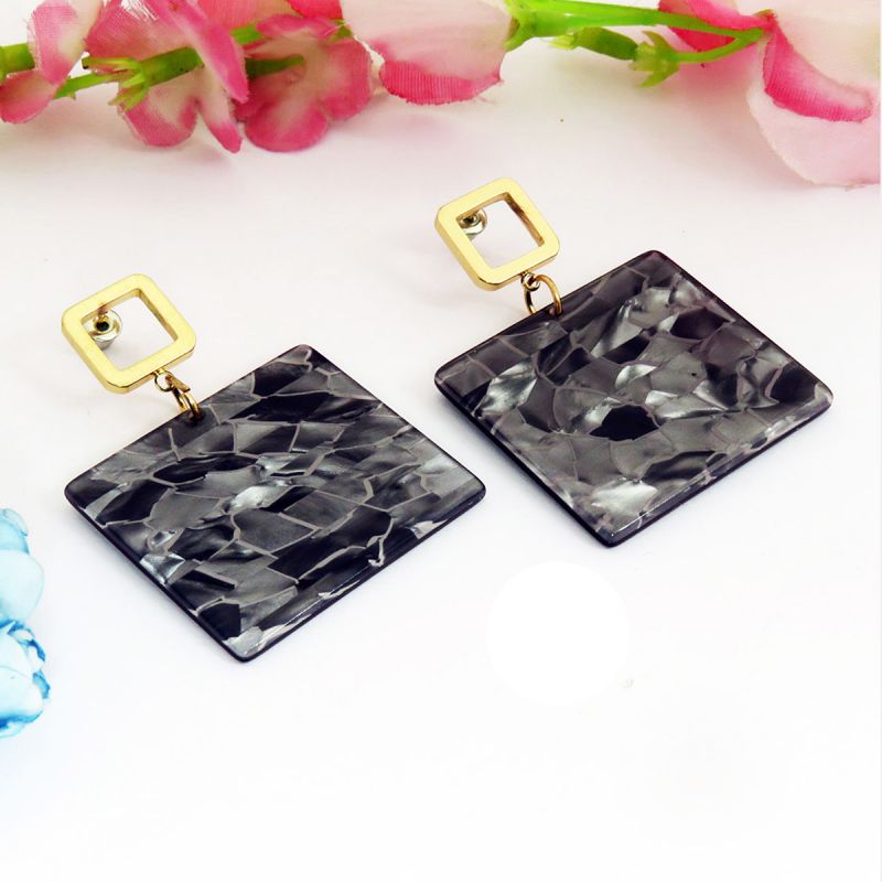 oussum Blue Gold Plated Square Resin Dangle Earrings For Womens oussum Blue Gold Plated Square Resin Dangle Earrings For Womens