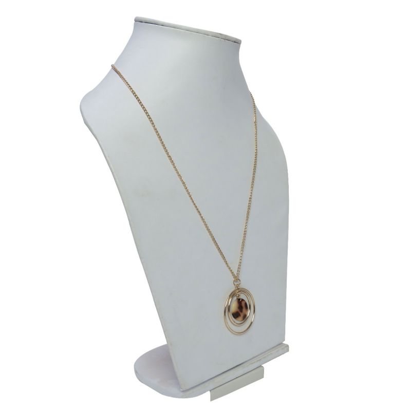 Oussum Brown Tortoise Shell Round Pendant Metal Resin Necklace For Women Girl