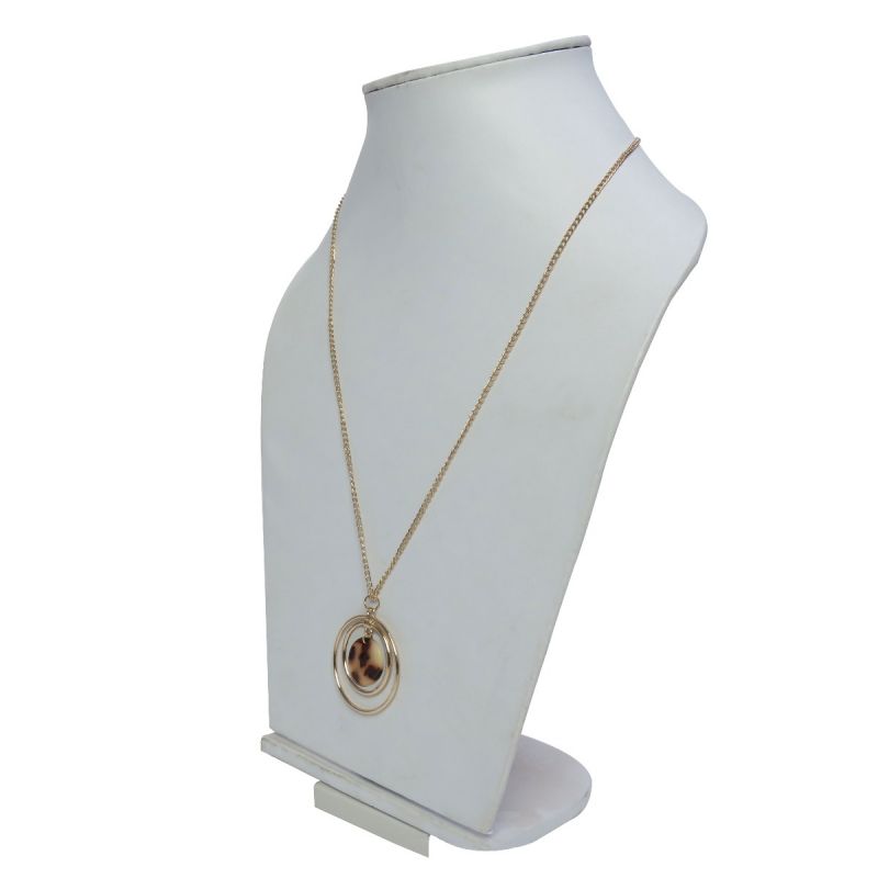 Oussum Brown Tortoise Shell Round Pendant Metal Resin Necklace For Women Girl