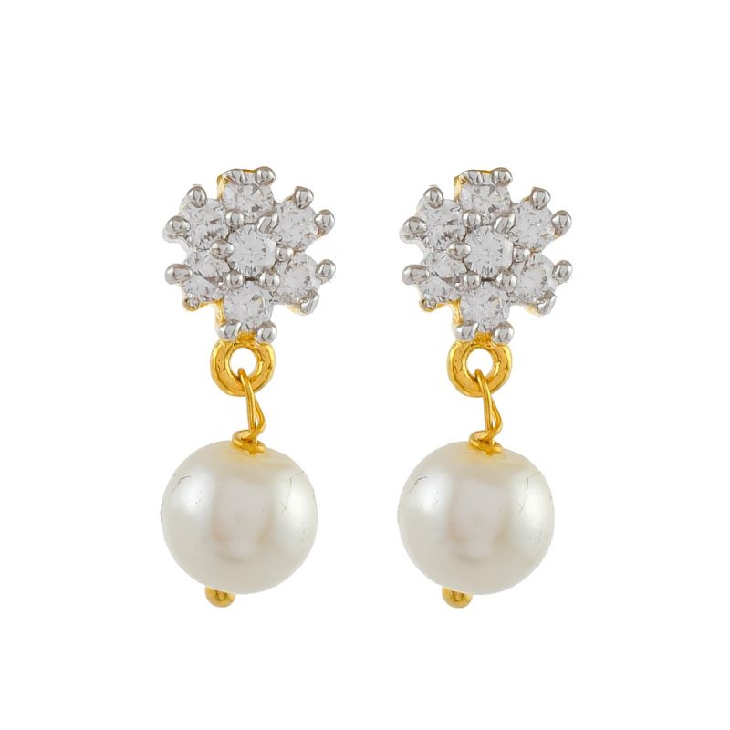 Oussum Cubic Zirconia Flower Cluster Earring Pearl Dangle Drop Earrings Women For Gift