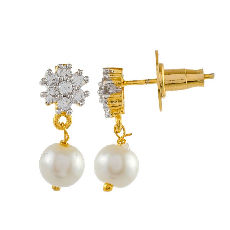 Oussum Cubic Zirconia Flower Cluster Earring Pearl Dangle Drop Earrings Women For Gift