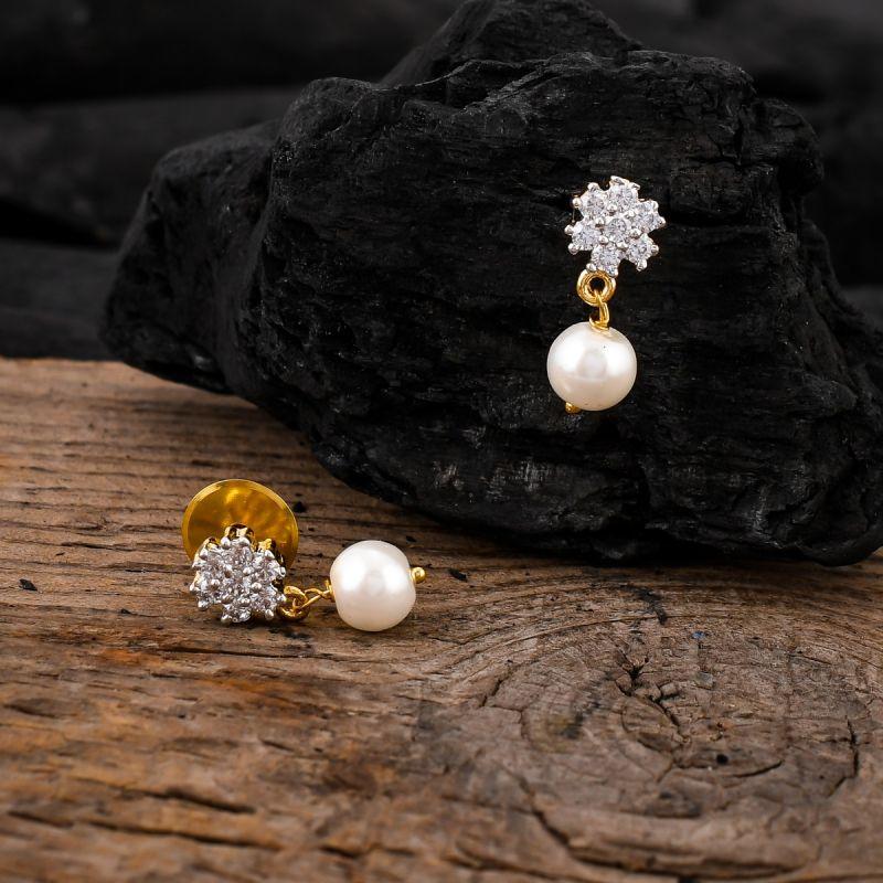 oussum Cubic Zirconia Flower Cluster Earring Pearl Dangle Drop Earrings Women for Gift
