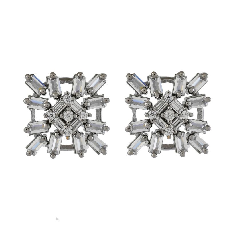 Oussum Cubic Zirconia Round Buguette Handmade Lady Elegant Stud Earring For Women