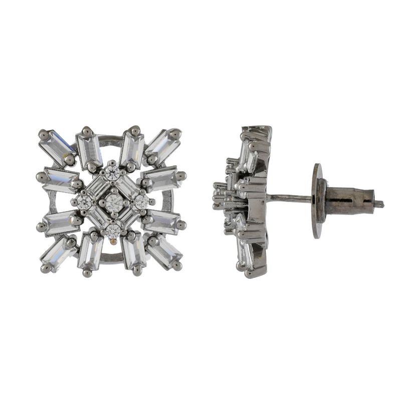 Oussum Cubic Zirconia Round Buguette Handmade Lady Elegant Stud Earring For Women