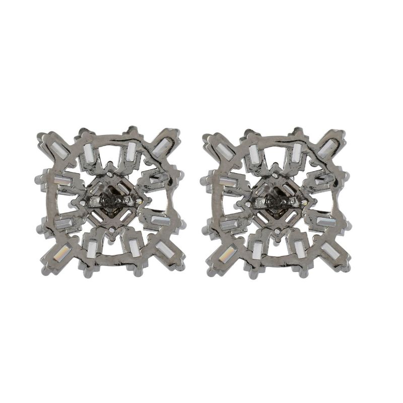 Oussum Cubic Zirconia Round Buguette Handmade Lady Elegant Stud Earring For Women