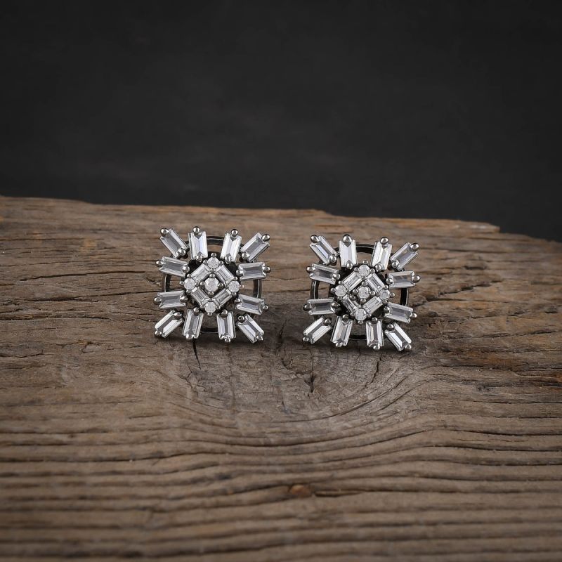 oussum Cubic Zirconia Round Buguette Handmade Lady Elegant Stud Earring For Women