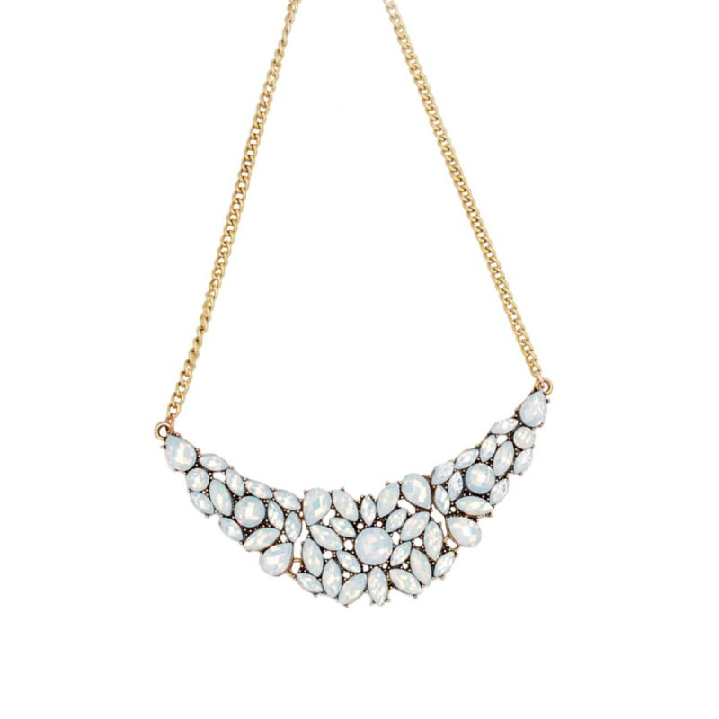 oussum Fashion Gold White Gemstone Collar Necklace for Women Anniversary Jewelry