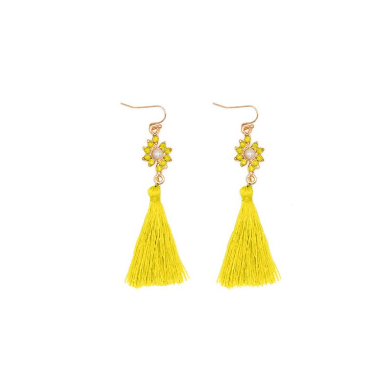 Oussum Fashionable Tassel Dangle Crystal Silk Rhinestone Women Dangle Earrings