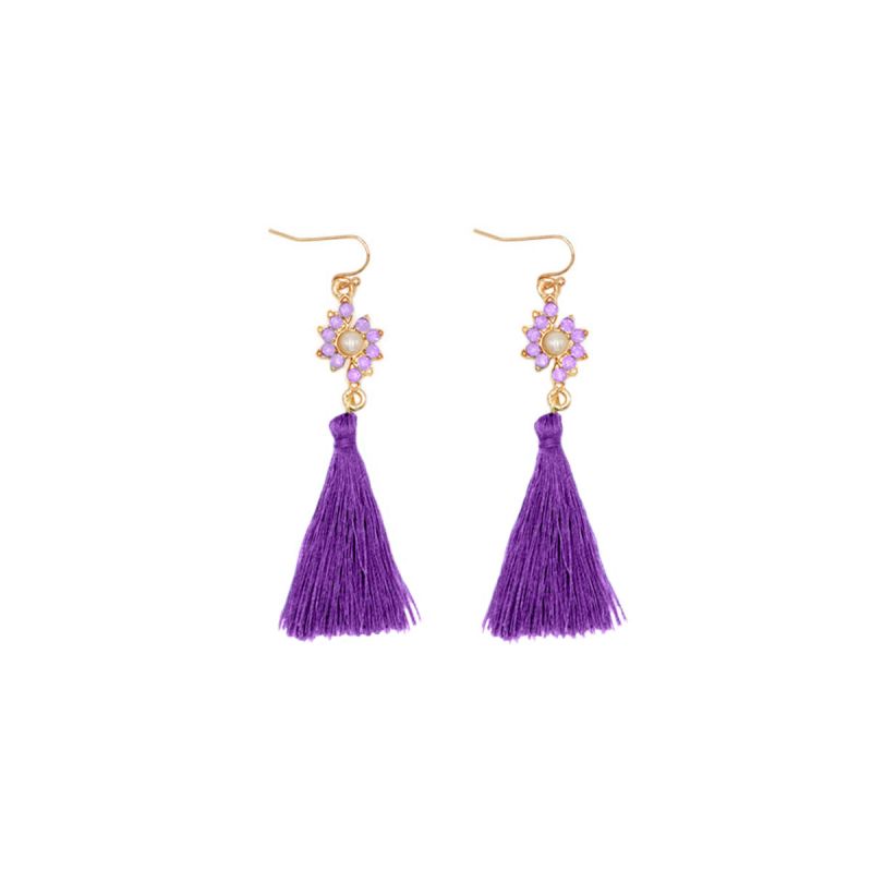 Oussum Fashionable Tassel Dangle Crystal Silk Rhinestone Women Dangle Earrings