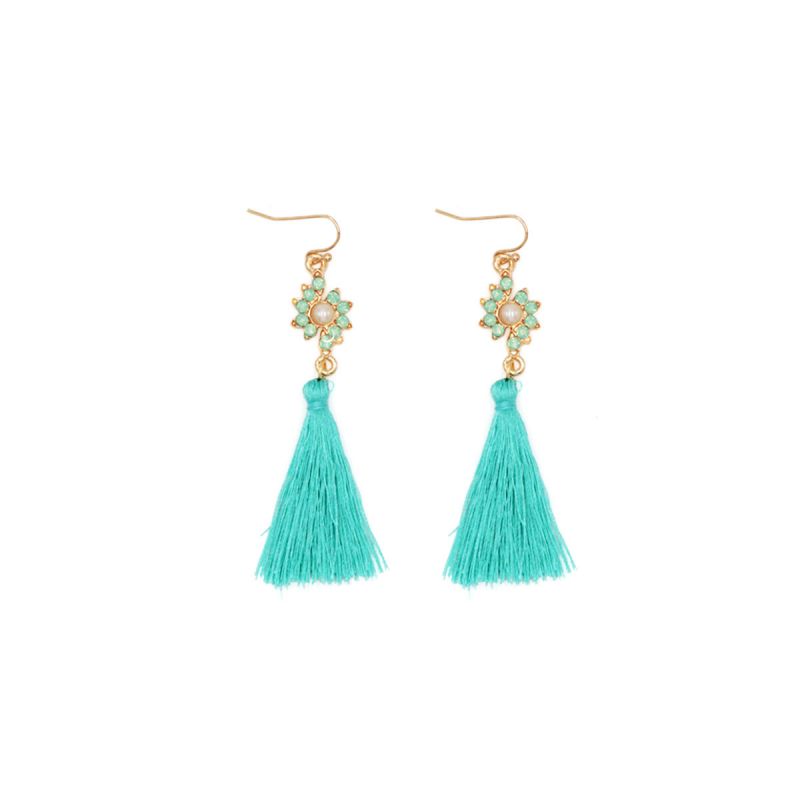 Oussum Fashionable Tassel Dangle Crystal Silk Rhinestone Women Dangle Earrings