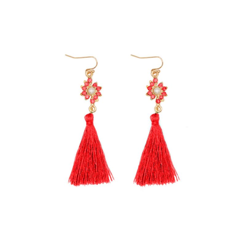 oussum Fashionable Tassel Dangle Crystal Silk Rhinestone Women Dangle Earrings