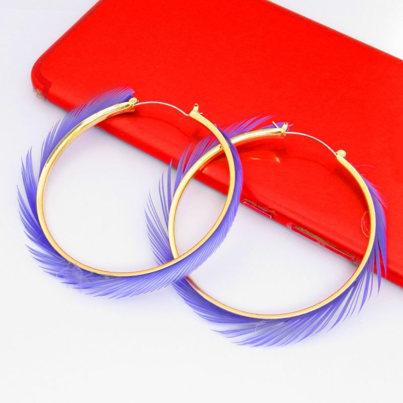 Oussum Fringe Feather Hoop Earrings Bohemian Round Ear Jewelry For Women Fashion