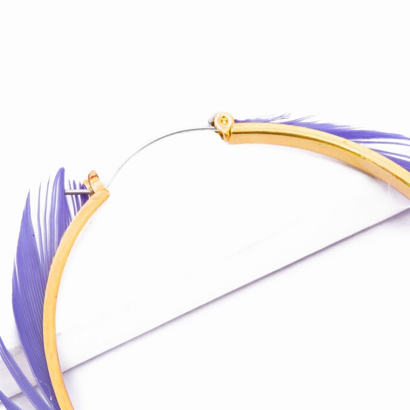 Oussum Fringe Feather Hoop Earrings Bohemian Round Ear Jewelry For Women Fashion