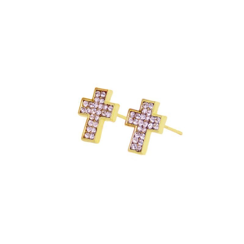 Oussum Gold Cubic Zirconia Cross Stud Earrings For Women
