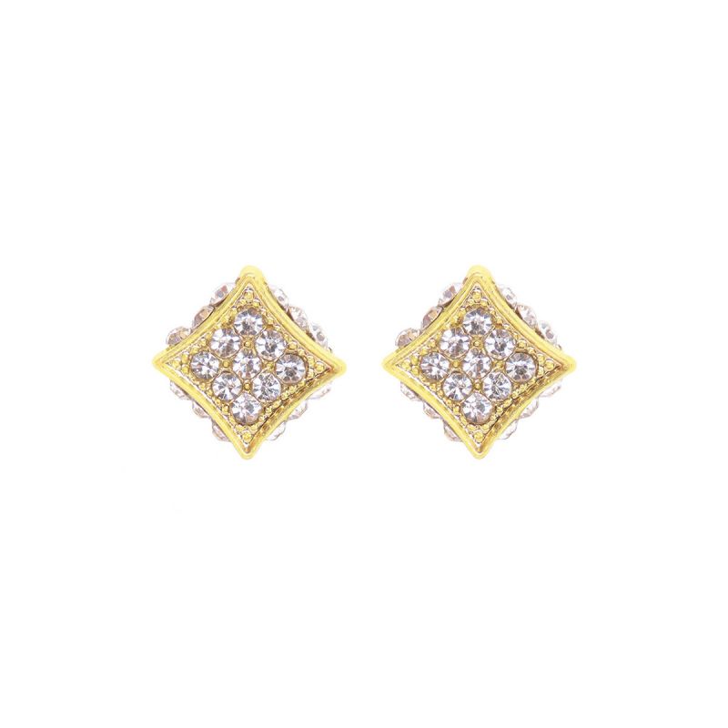 oussum Gold Cubic Zirconia Rhombus Diamond Stud Earrings for Women