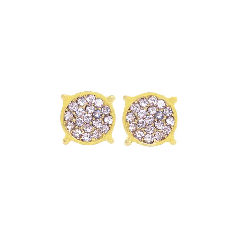 oussum Gold Cubic Zirconia Round Stud Earrings for Ladies