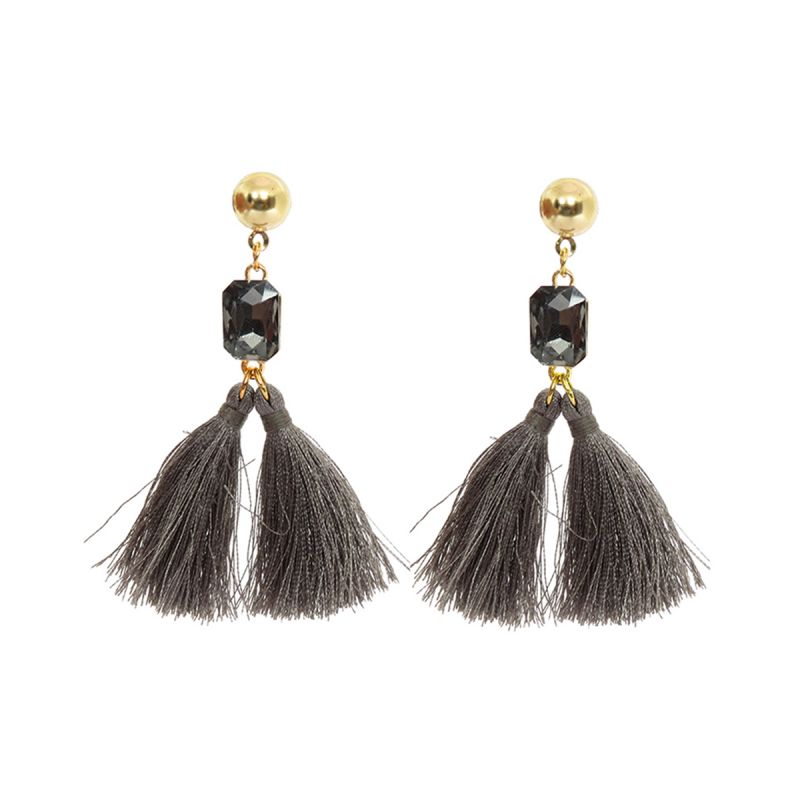 Oussum Gray Gold Plated Thread Double Tassel Earrings For Womens