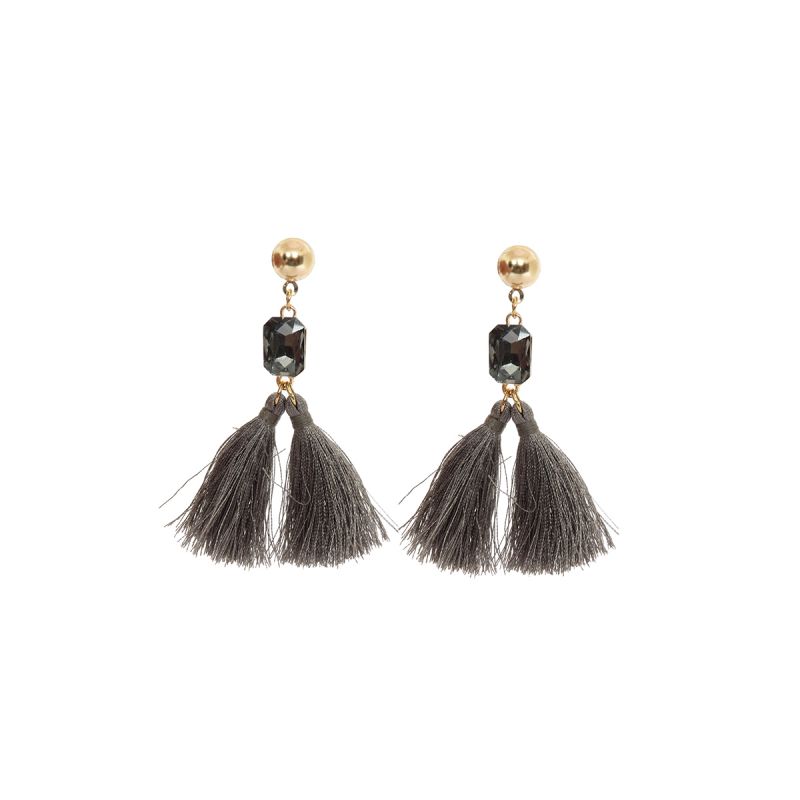 Oussum Gray Gold Plated Thread Double Tassel Earrings For Womens