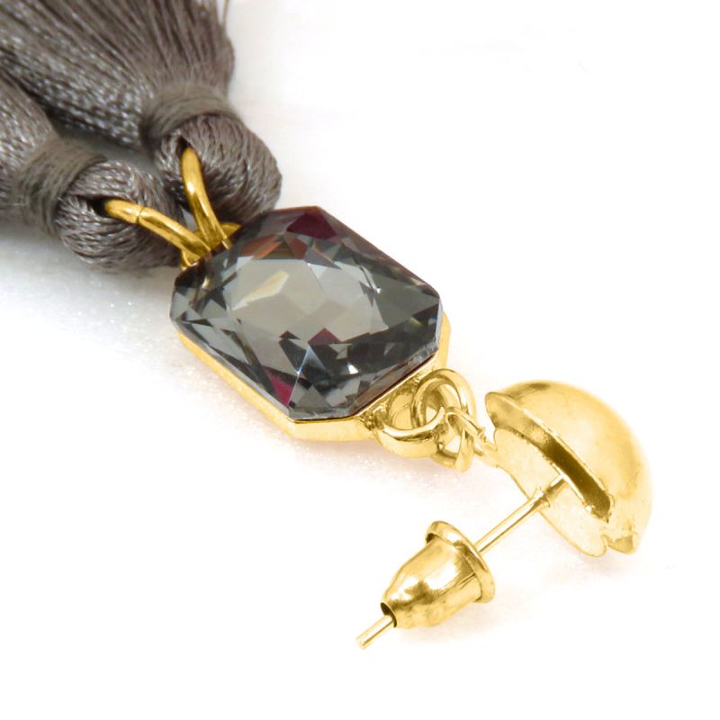 Oussum Gray Gold Plated Thread Double Tassel Earrings For Womens