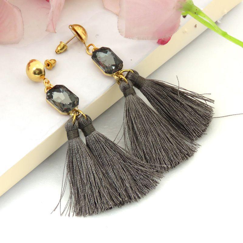 oussum Gray Gold Plated Thread Double Tassel Earrings For Womens oussum Gray Gold Plated Thread Double Tassel Earrings For Womens