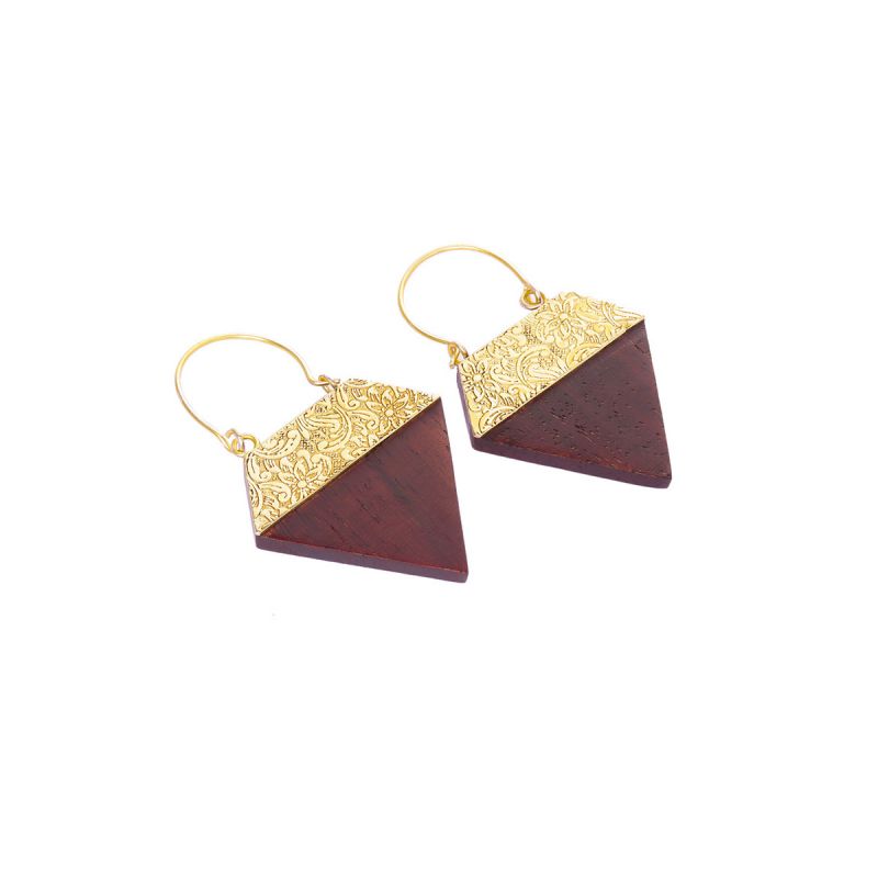 Oussum Handmade GS Metal Diamond Dangle Earrings For Women Wooden Ear Jewelry