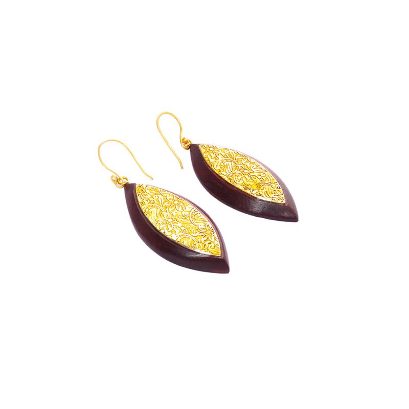 Oussum Handmade GS Metal Leaf Dangle Earrings For Women Wooden Ear Jewelry